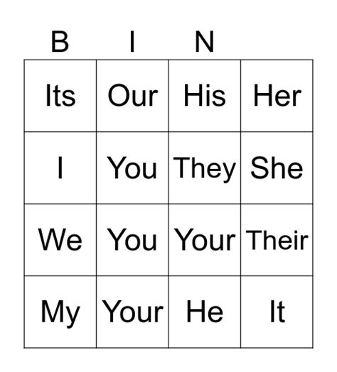 Possessive Adjectives Bingo Card