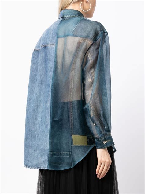 Jnby Semi Sheer Panelled Shirt Blue Farfetch