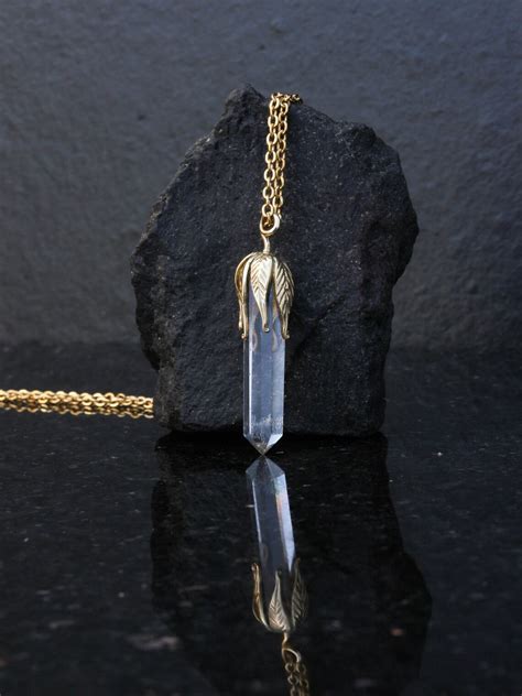 18k Gold Healing Crystal Necklace Raw Crystal Necklace Clear Etsy