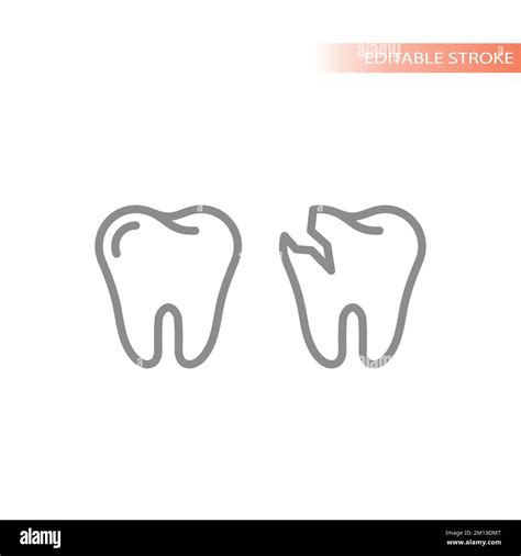 Dental Tooth Healthy And With Caries Vector Icon Cavities Outlined