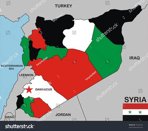 Political Map Syria Country Neighbors National Stock Illustration