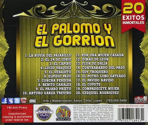 El Palomo Y El Gorrion Cd 20 Exitos Inmortales Ajr 1841 Musica