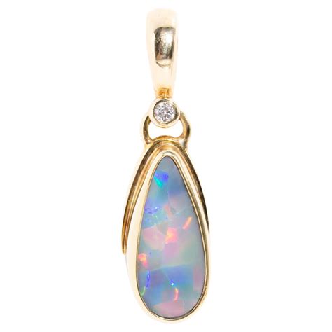 Australian Solid Freeform Opal And Diamond Vintage Pendant 18 Carat Yellow Gold For Sale At 1stdibs