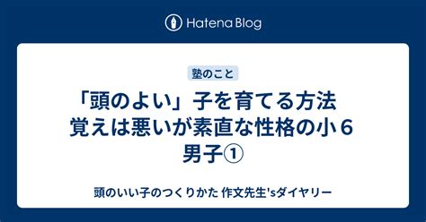 「頭のよい」子を育てる方法 覚えは悪いが素直な性格の小6男子 頭のいい子のつくりかた 作文先生 Sダイヤリー