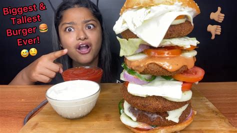 Biggest And Tallest Burger 🍔 Ever Burger Eating Challenge Big Bites Food Challenge Videos