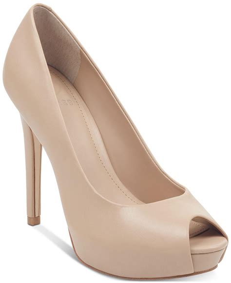 Guess Leather Honora Peep Toe Platform Pumps In Nude Natural Lyst