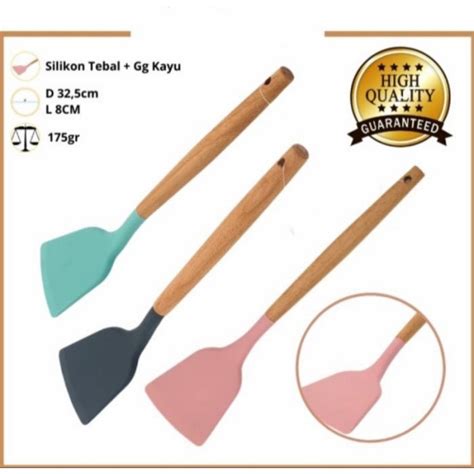 Jual Spatula Silikon Gagang Kayu Tahan Panas Food Grade Sodet Sutil