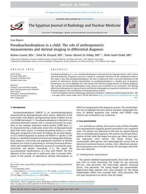 The Role of Anthropometric Measurements and Skeletal Imaging in Differential Diagnosis ⇑ Radwa ...