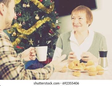 Smiling Mature Mother Son Having Breakfast Stock Photo Edit Now 617732783