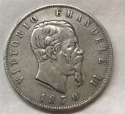 PIECE DE 5 Lires En Argent Vittorio Emanuele II 1870 EUR 160 00