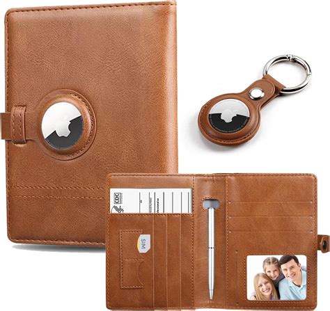 Airtag Passport Wallet With Airtag Holder And Pen Holder Rfid Vaccine Card Holder