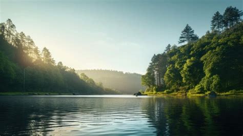 Premium Photo Serene Beauty Of A Calm Lake Surrounded By Lush Greenery