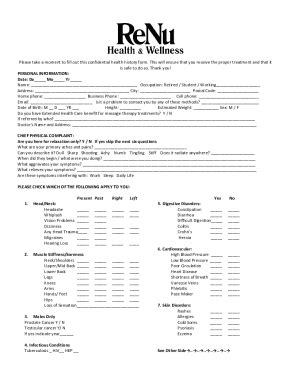 Fillable Online Remedial Massage Confidential Case History Form Fax