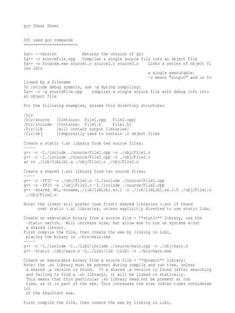 Gcc Cheat Sheet Library Computing Software Development