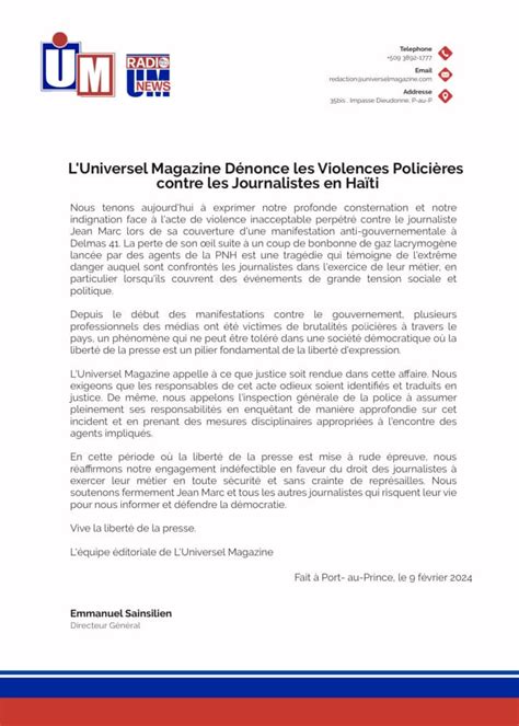 LUniversel Magazine dénonce les violences policières contre les