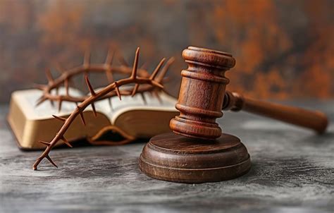 Premium Photo Crown Of Thorns Wooden Cross Bible And Judge Gavel All