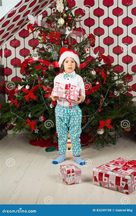 Amazed Boy With Christmas T Stock Photo Image Of Beauty Happy