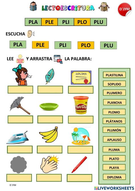 Pla Ple Pli Plo Plu Worksheet Silabas Trabadas Ejercicios De Silabas