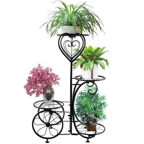 Dyiom 29 In Indoor Outdoor Black Multiple Flower Pot Display Holder Metal Wrought Iron Plant