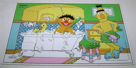 11 2016 Large Vintage Playskool Sesame Street Ernie And Bert Bath Time