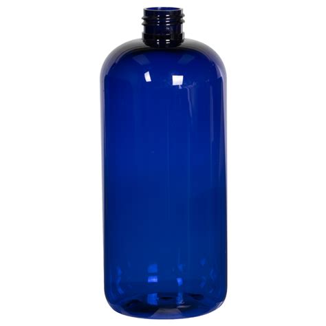 16 Oz Cobalt Blue PET Traditional Boston Round Bottle With 24 410 Neck