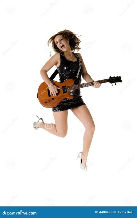 Jumping Glam Rock Guitar Girl Stock Image Image Of Roll Body 4408483