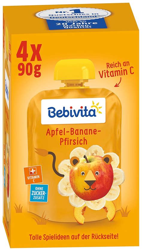 Bebivita Kinder Spaß Apfel Banane Pfirsich 4er Pack 4 x 4 x 90 g