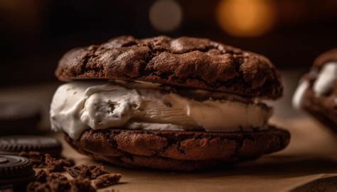 Postre Casero Indulgente Pila De Galletas De Chocolate Negro Con Helado