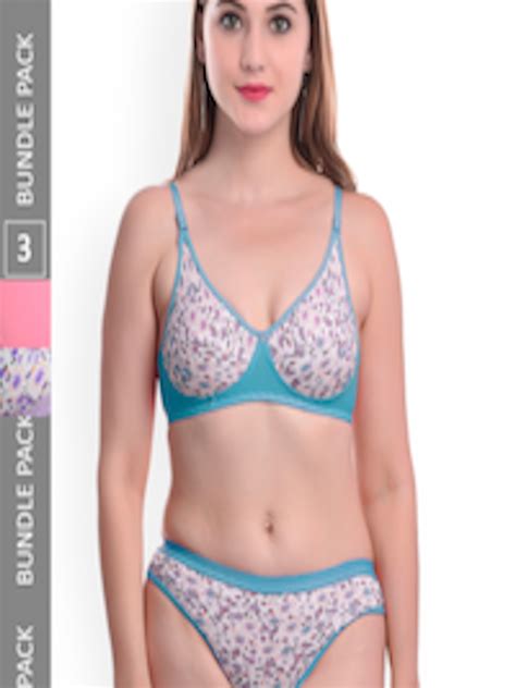 Buy Arousy Pack Of 3 Printed Non Padded Cotton Lingerie Set Mmayurika Setbluepurple30