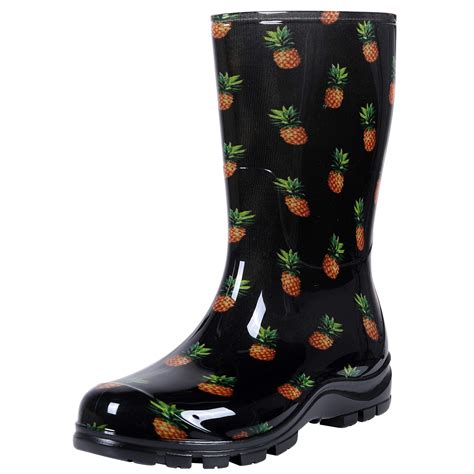 Asgard Womens Mid Calf Rain Boots Short Waterproof Garden Shoes Black Pineapple 37