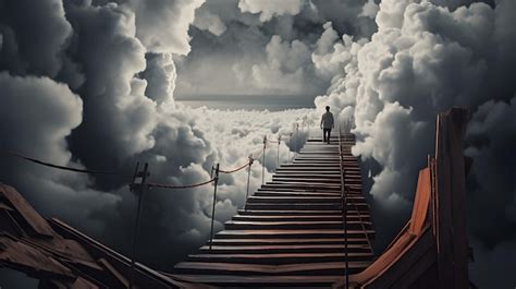 Un Hombre Bajando Una Escalera En Las Nubes Foto Premium