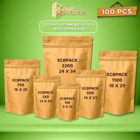 Jual Kemasan Paper Kraft 500 ECOPACK 14x23 Standing Pouch KERTAS Kopi