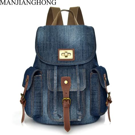 Women Denim Backpacks For Teenage Girls Travel Laptop Fashion Backpack