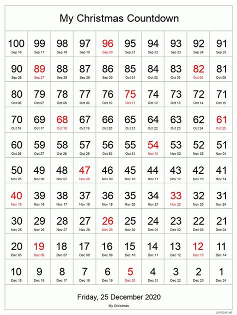 Countdown Printable Calendar