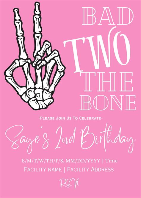 Light Pink Bad Two The Bone Birthday Invitation Etsy