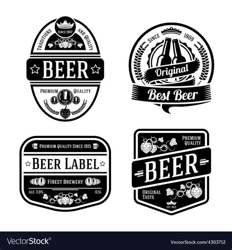 Black monochrome beer labels of different shapes Vector Image