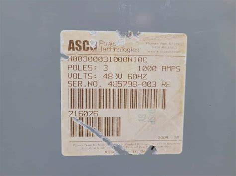 Used 1000 Amp Asco 300 Series Automatic Transfer Switch Woodstock Power