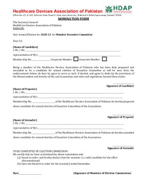 Fillable Online Nomination Form For Elections Executive