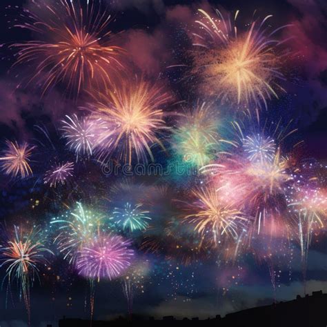 Vibrant Fireworks Display Lighting Up The Night Sky Stock Image Image