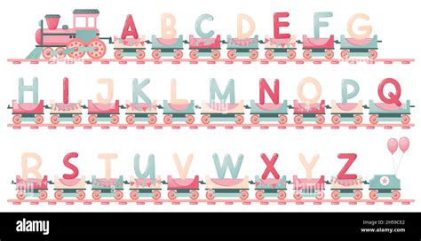 Train Alphabet For Kid In Cartoon Style Capital Letters Only Vector