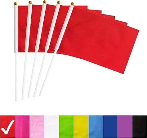 Bclin 25 Pack Red Stick Flags Hand Held Small Mini Diy Solid Flag On Stick 8 2x5