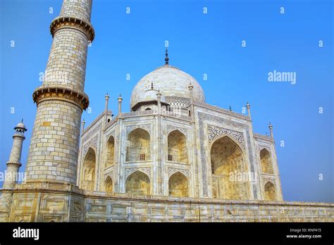 Close View Of Taj Mahal Against Blue Sky Agra Uttar Pradesh India