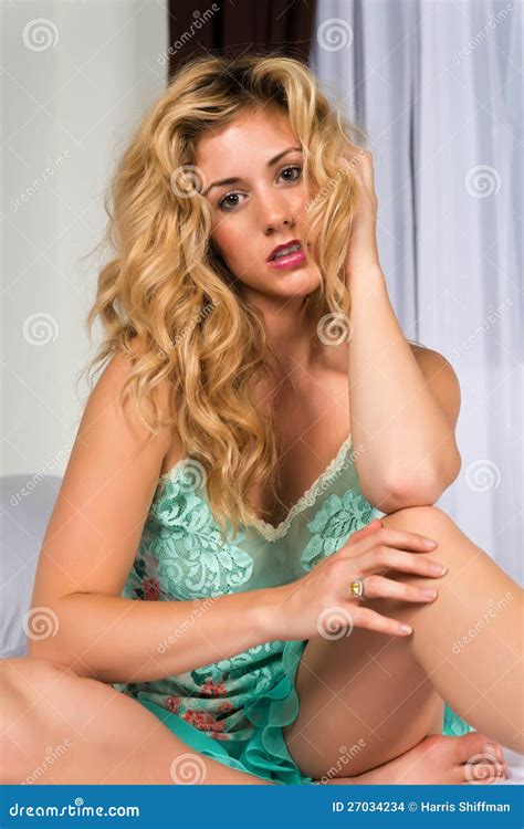 Blonde Stock Photo Image Of Attractive Blonde Sleepwear 27034234