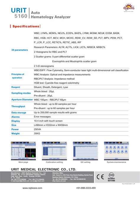 Automatic Urit Part Diff Hematology Analyzer At Rs In Jaipur