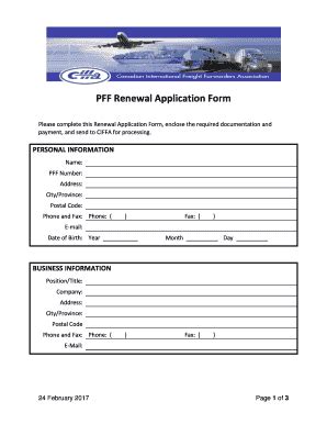 Fillable Online PFF Renewal Application Form Ciffa Fax Email Print