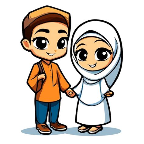 Premium Vector Animated Lovebirds Sweet Muslim Couple Vector Illustration