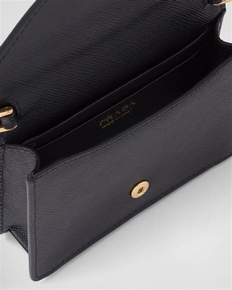 Black Saffiano Leather Card Holder With Shoulder Strap Prada