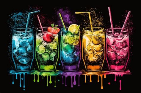 Un póster colorido con la imagen de un vaso de alcohol con una pajilla