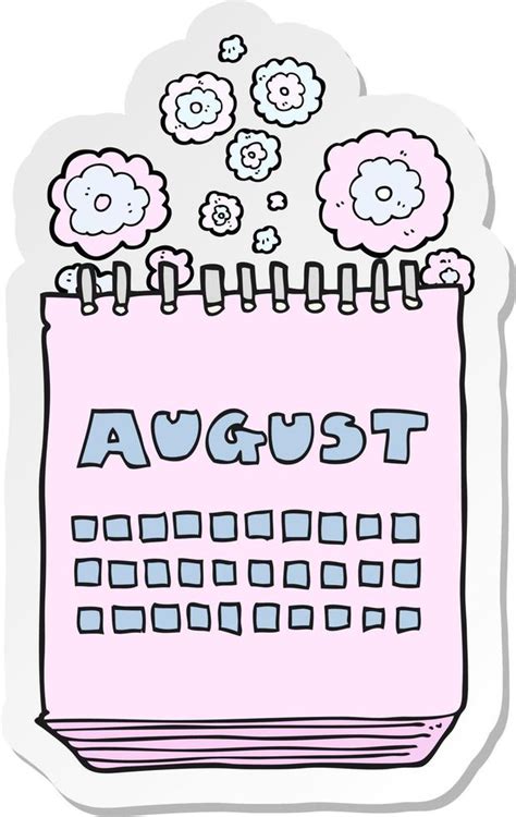 sticker of a cartoon calendar showing month of august 11297415 Vector ...