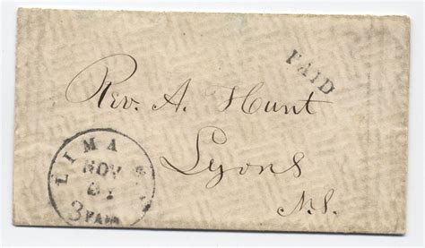 1855 Lima NY Black CDS 3paid Integral Rate Stampless Cover With Letter